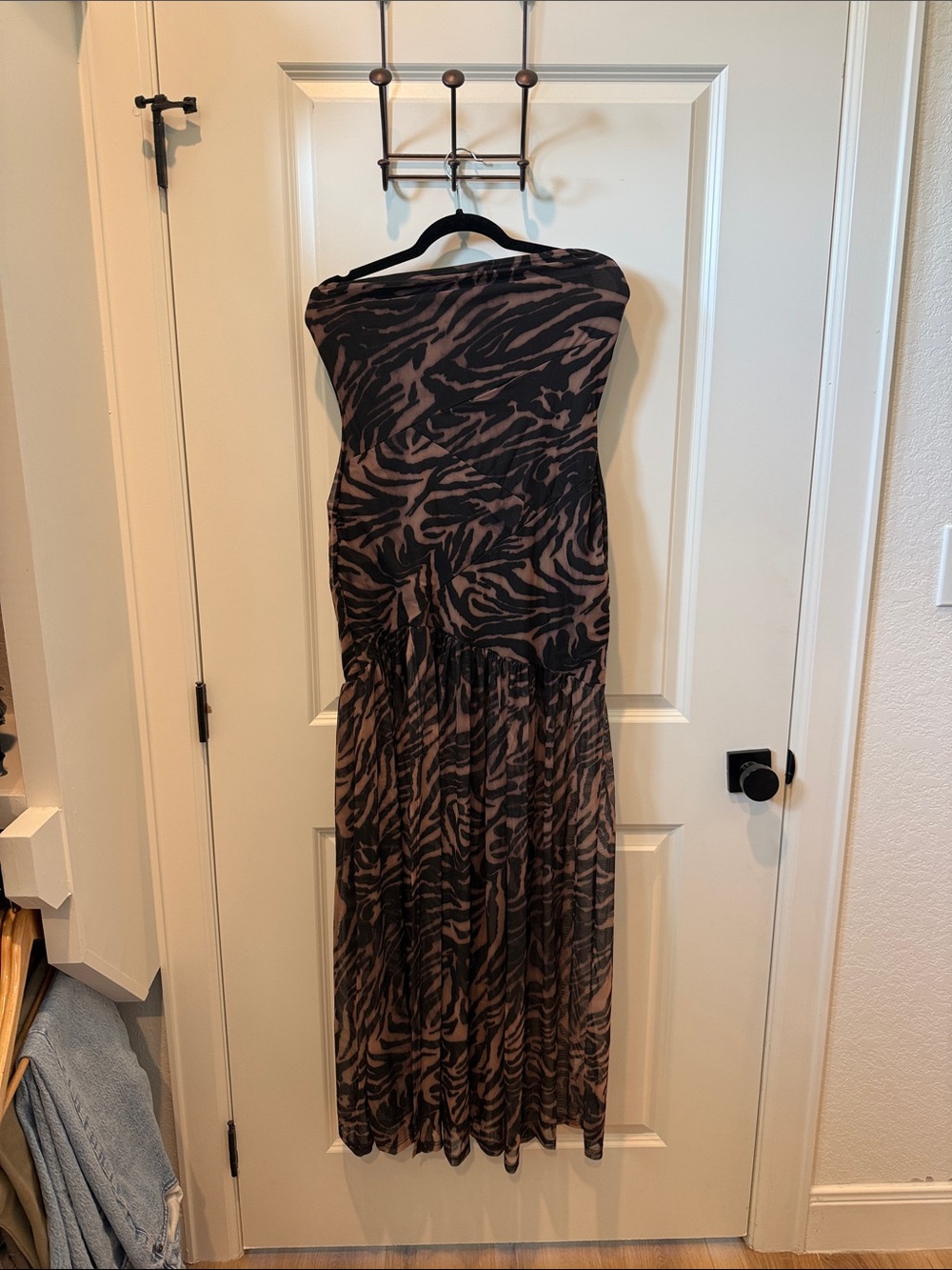 Strapless Brown & Black Animal Print Maxi Dress